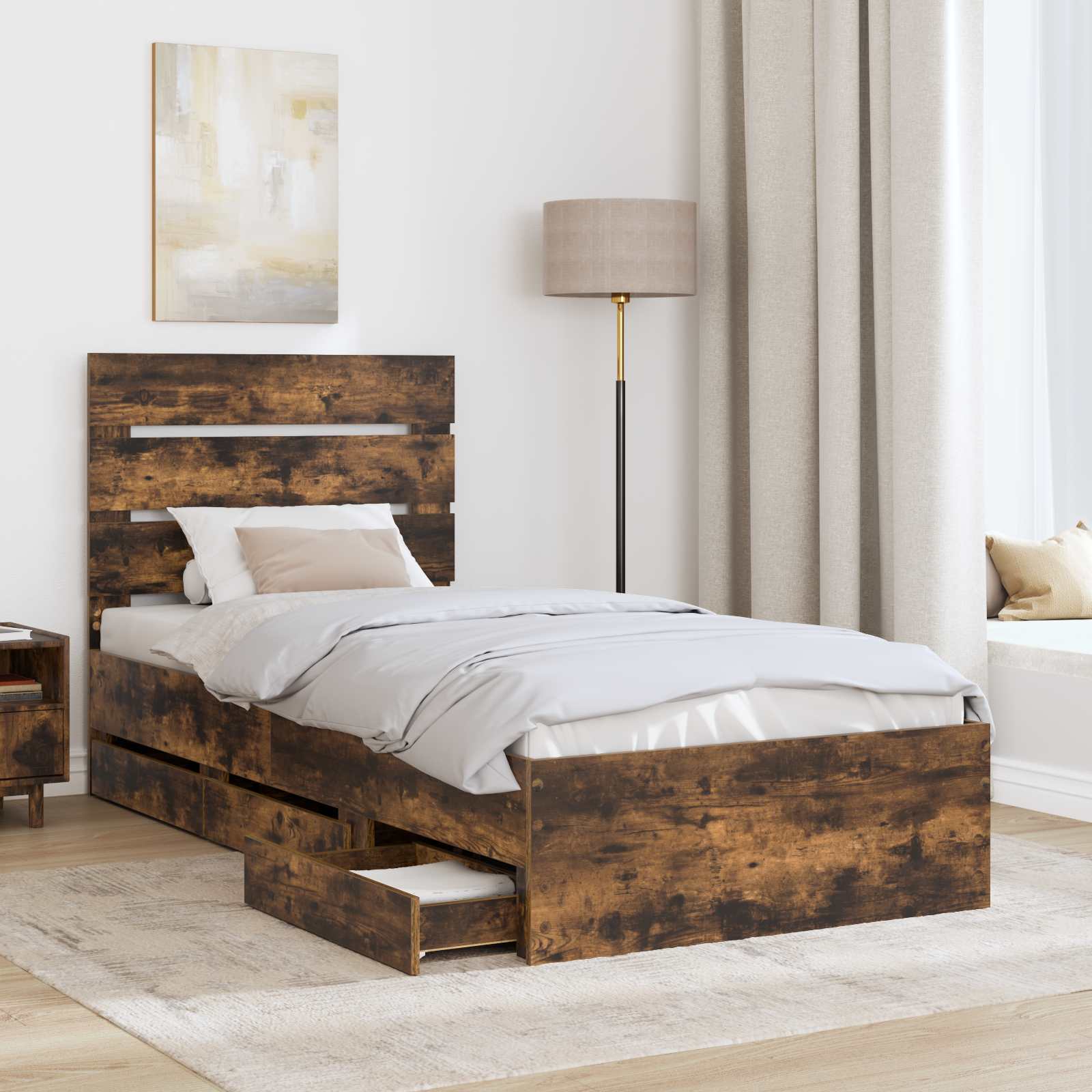 Struttura del letto con cassetto Rovere fumé 75 x 190 cm | homemem39
