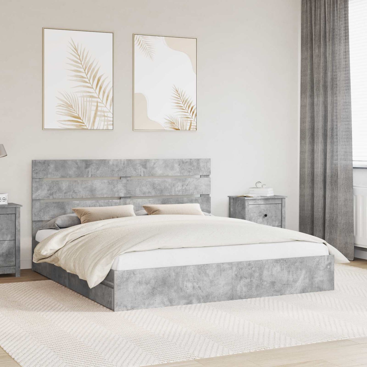 Letto con Contenitore con testiera Grigio cemento 200 x 200 cm | homemem39