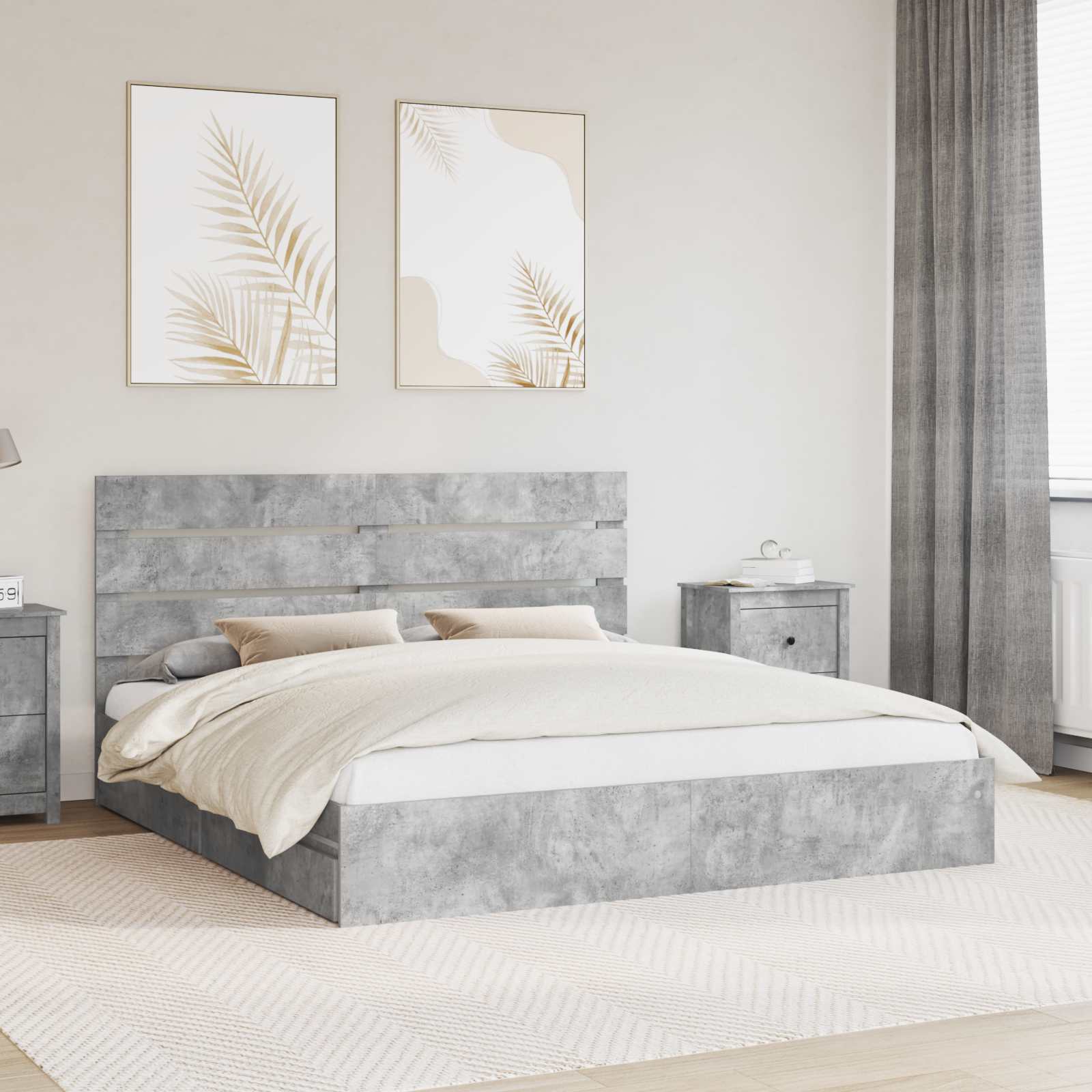 Letto con Contenitore con testiera Grigio cemento 200 x 200 cm | homemem39