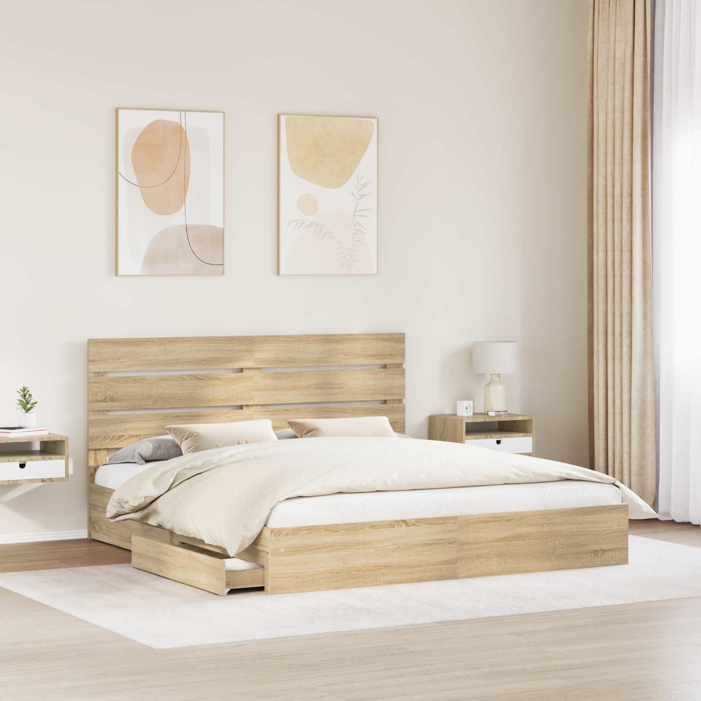 Letto con Contenitore con testiera Rovere Sonoma 180 x 200 cm | homemem39