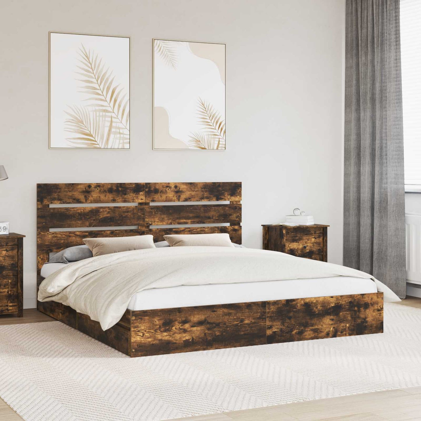 Letto con Contenitore con testiera Rovere fumé 180 x 200 cm