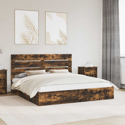 Letto con Contenitore con cassetto Rovere fumé 180 x 200 cm