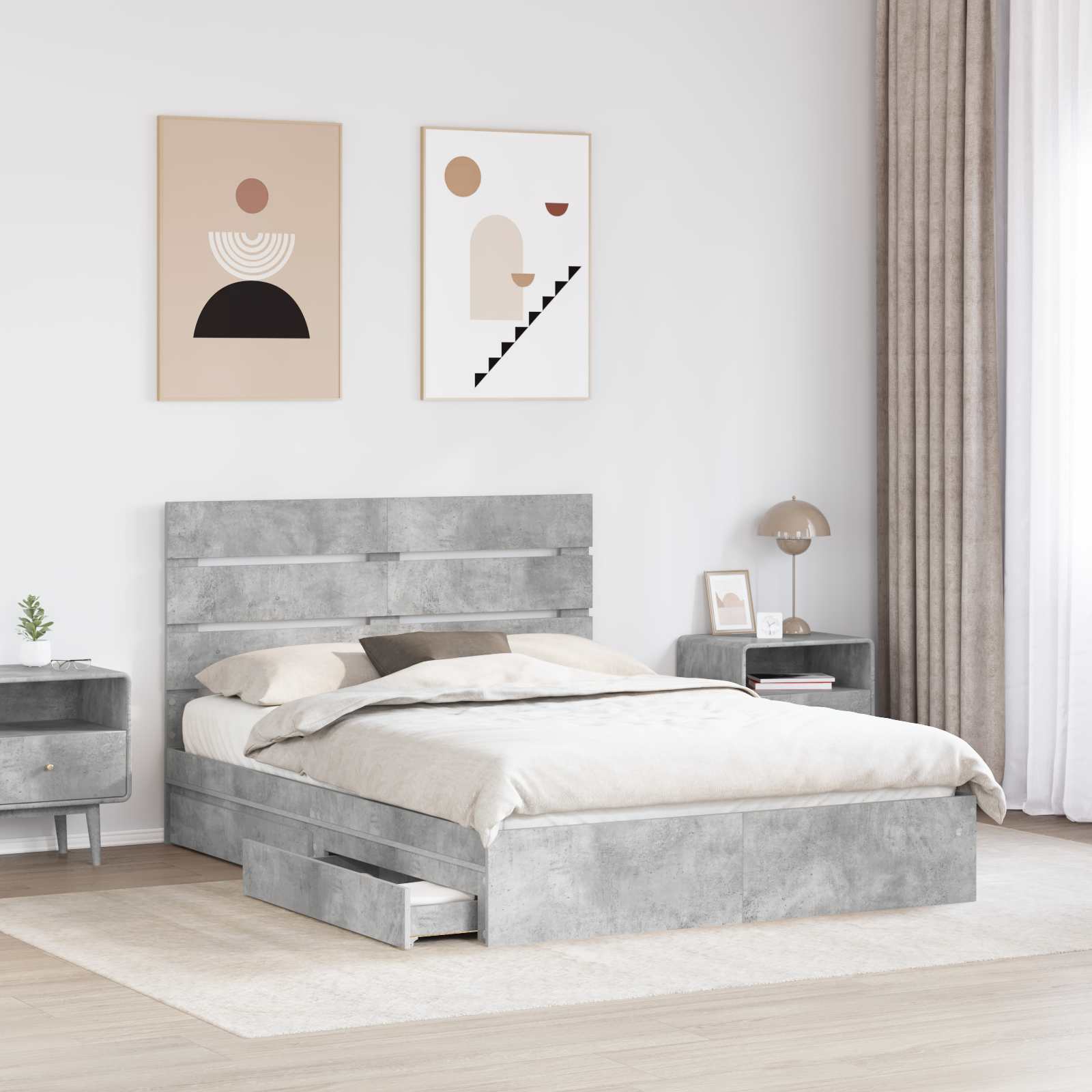 Letto con Contenitore con testiera Grigio cemento 150 x 200 cm | homemem39