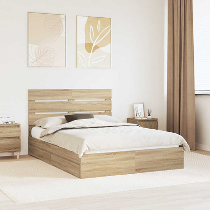 Letto con Contenitore con testiera Rovere Sonoma 140 x 190 cm | homemem39