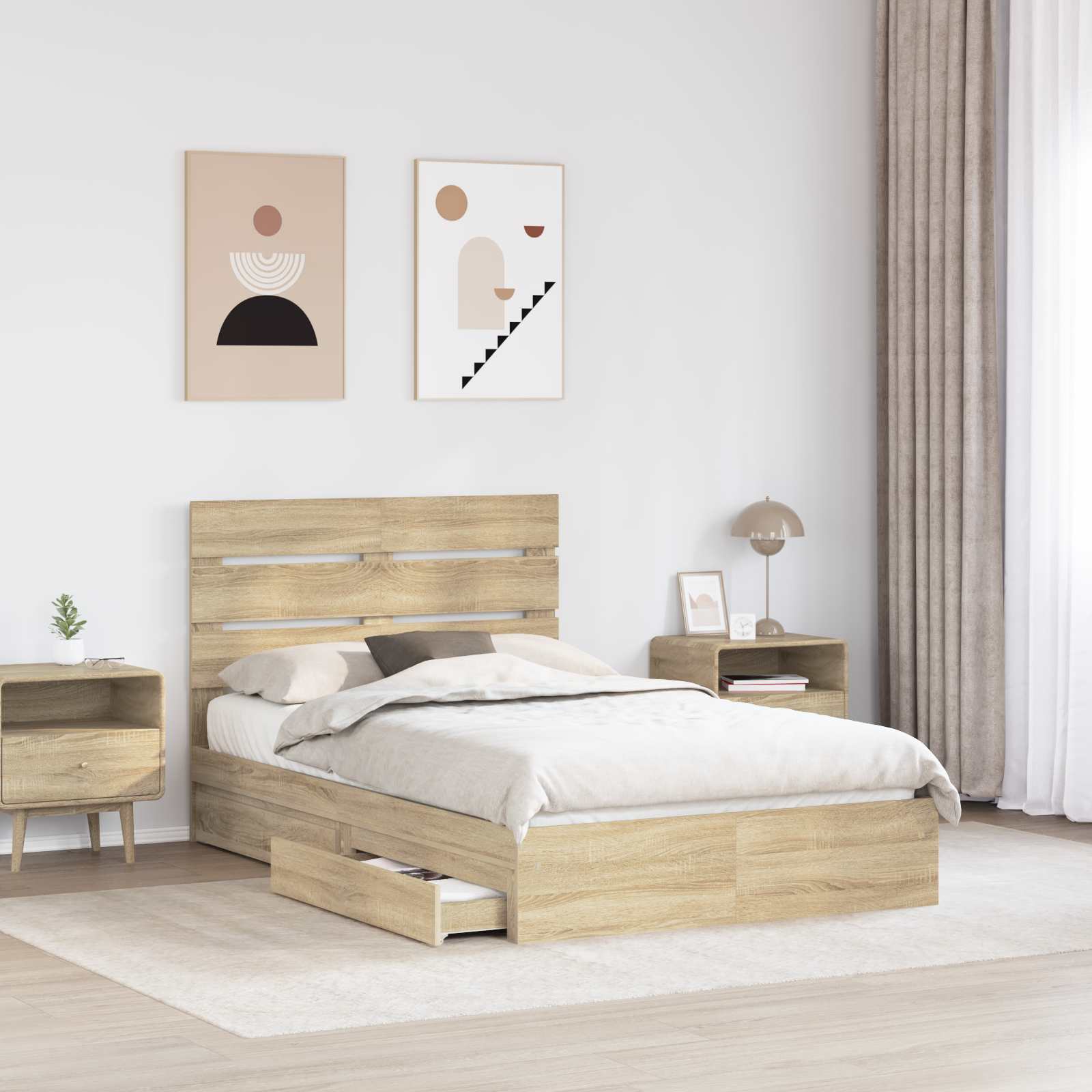 Letto con Contenitore con testiera Rovere Sonoma 135 x 190 cm | homemem39
