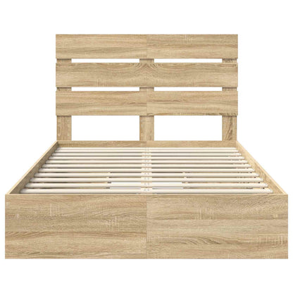 Letto con Contenitore con testiera Rovere Sonoma 135 x 190 cm | homemem39