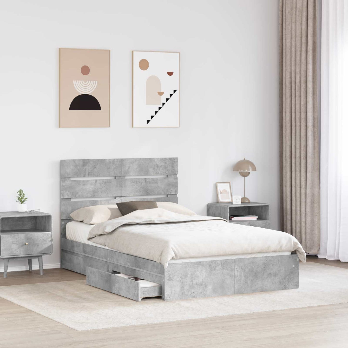 Letto con Contenitore con testiera Grigio cemento 135 x 190 cm | homemem39