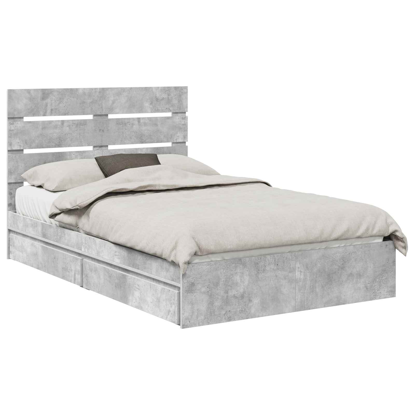 Letto con Contenitore con testiera Grigio cemento 135 x 190 cm | homemem39