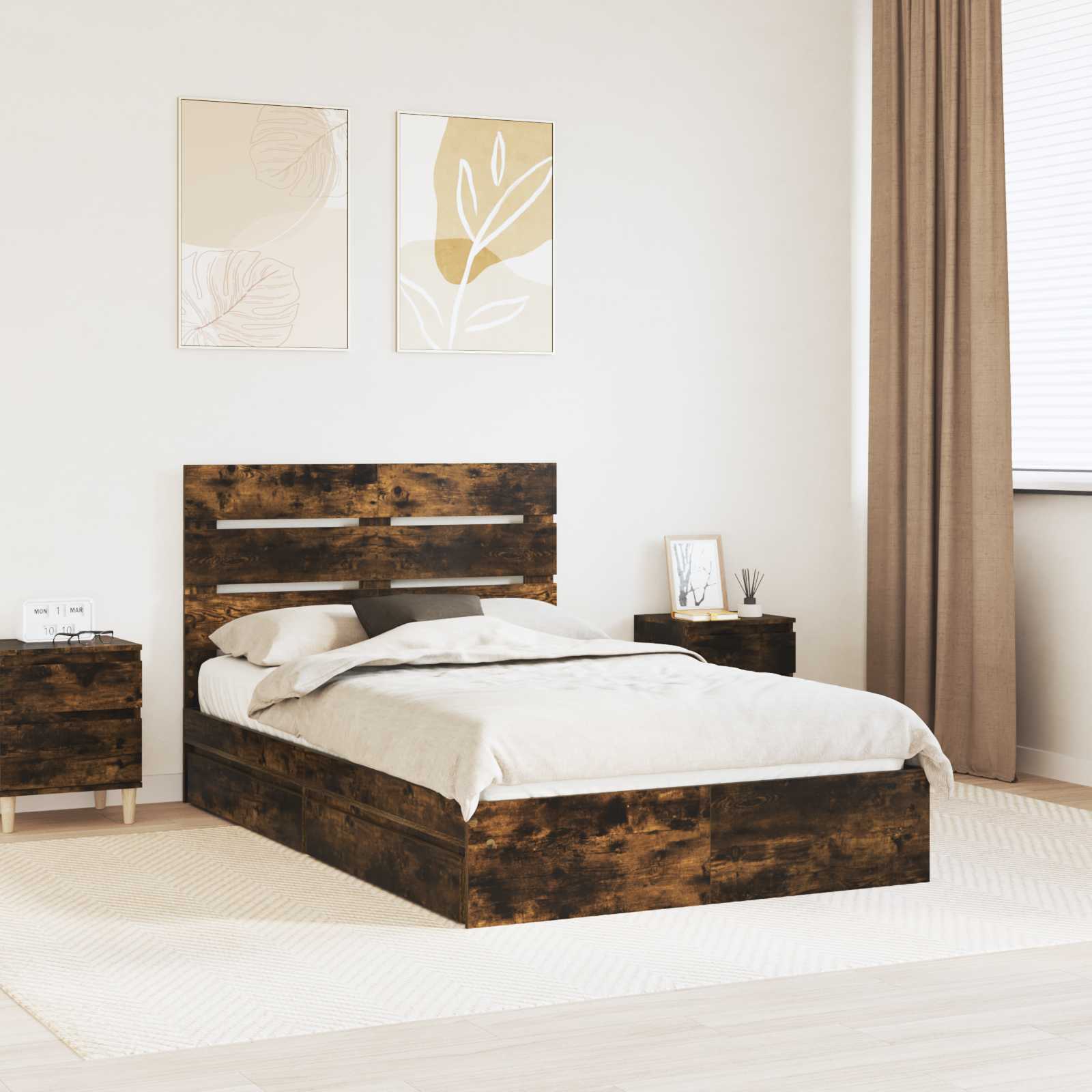 Letto con Contenitore con testiera Rovere fumé 135 x 190 cm | homemem39