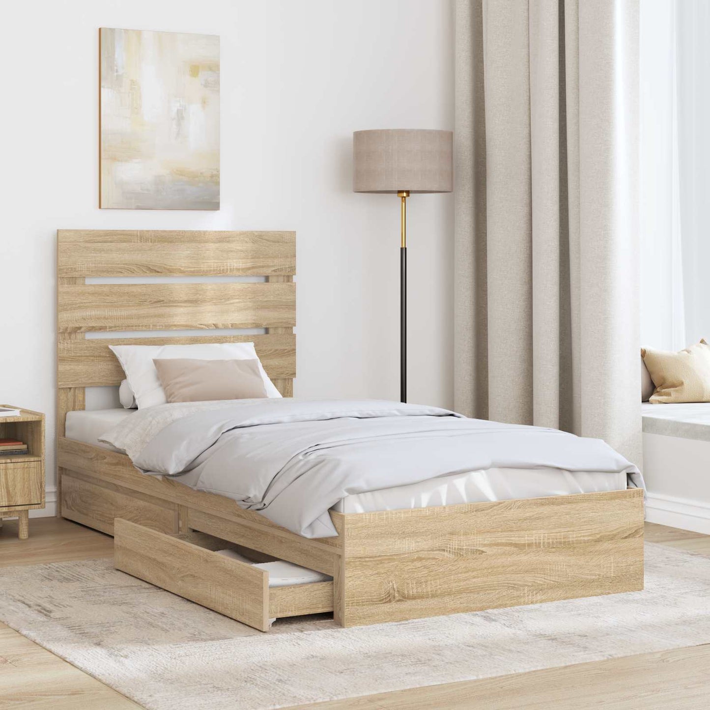 Letto con Contenitore con testiera Rovere Sonoma 100 x 200 cm | homemem39