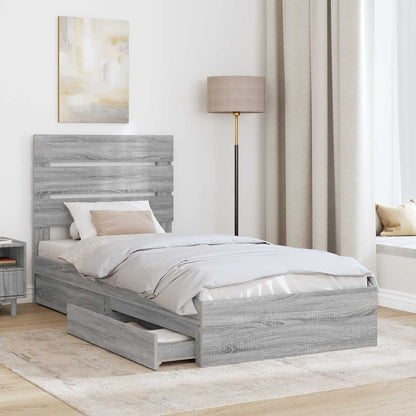 Letto con Contenitore con testiera Grigio Sonoma 100 x 200 cm | homemem39