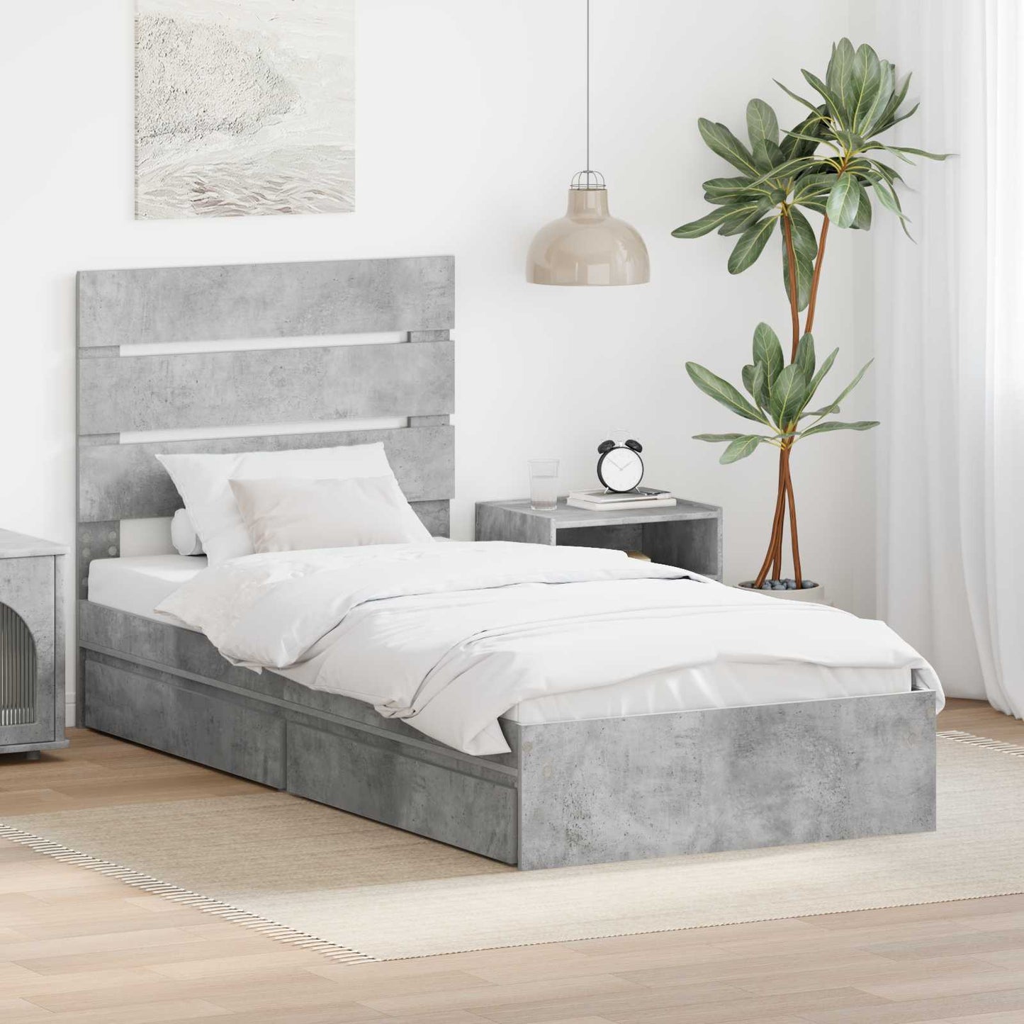 Letto con Contenitore con testiera Grigio cemento 90 x 190 cm