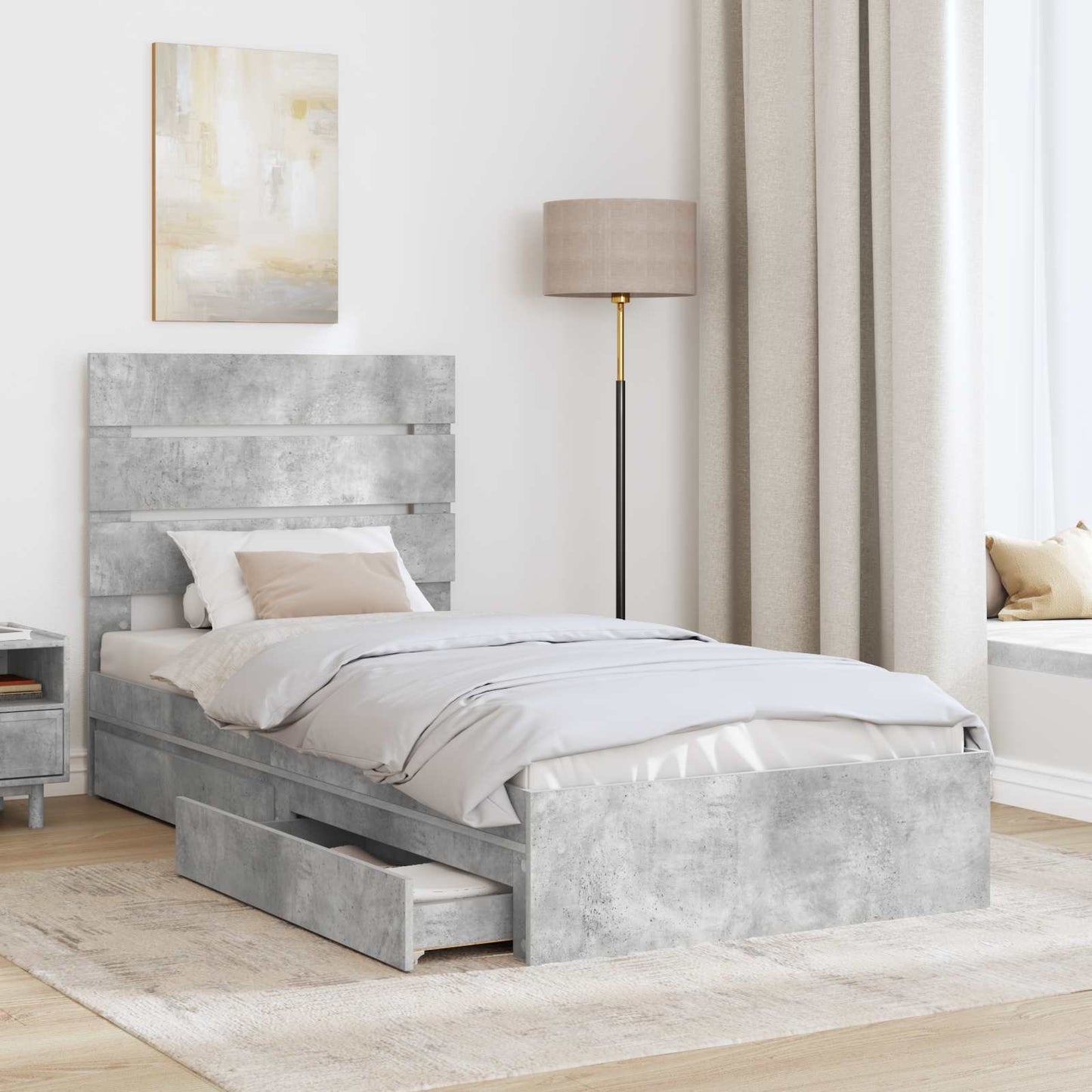 Letto con Contenitore con testiera Grigio cemento 90 x 190 cm