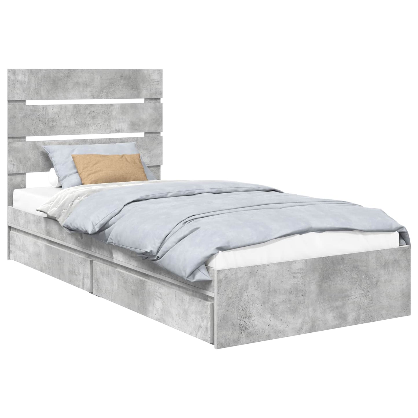 Letto con Contenitore con testiera Grigio cemento 90 x 190 cm