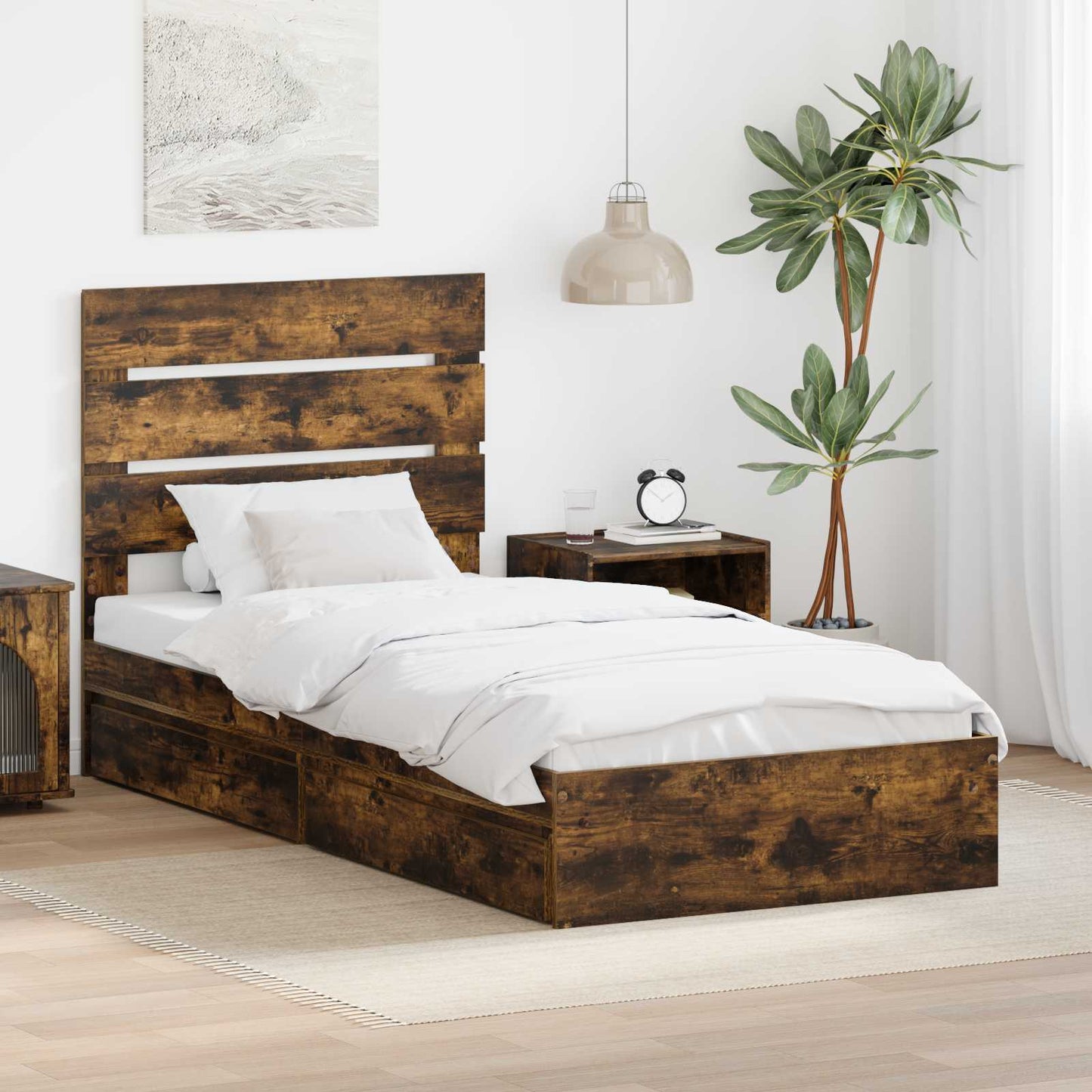 Letto con Contenitore Rovere fumé 70 x 190 cm Legno multistrato | homemem39