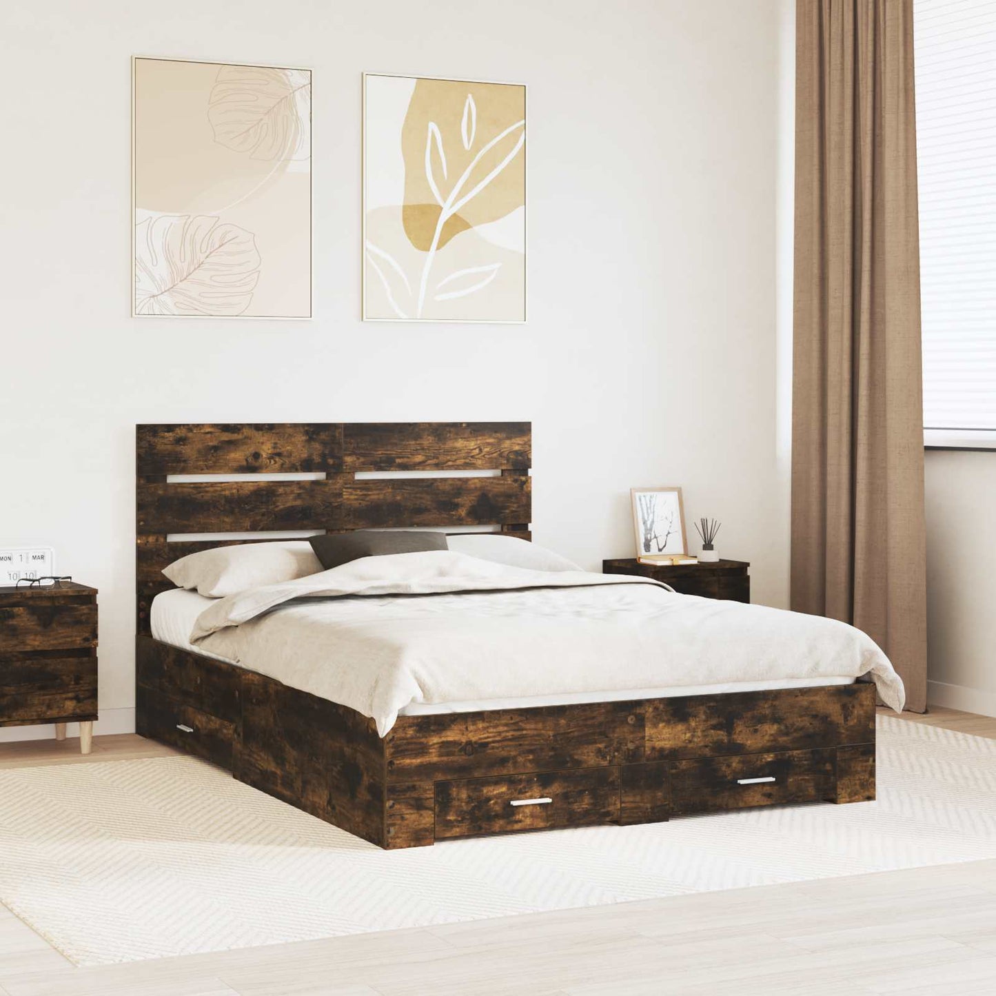 Struttura del letto Rovere fumé 140 x 190 cm Legno multistrato