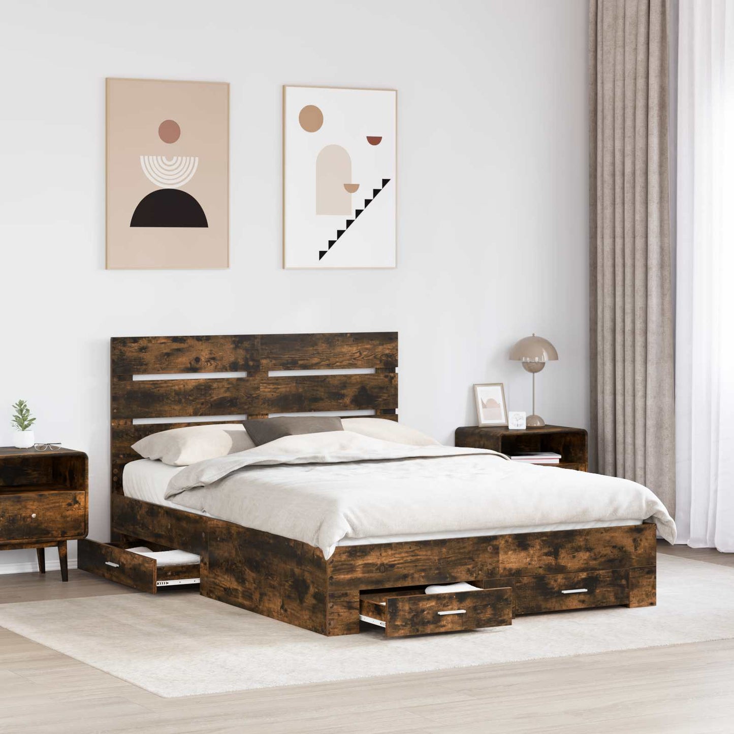 Struttura del letto Rovere fumé 140 x 190 cm Legno multistrato