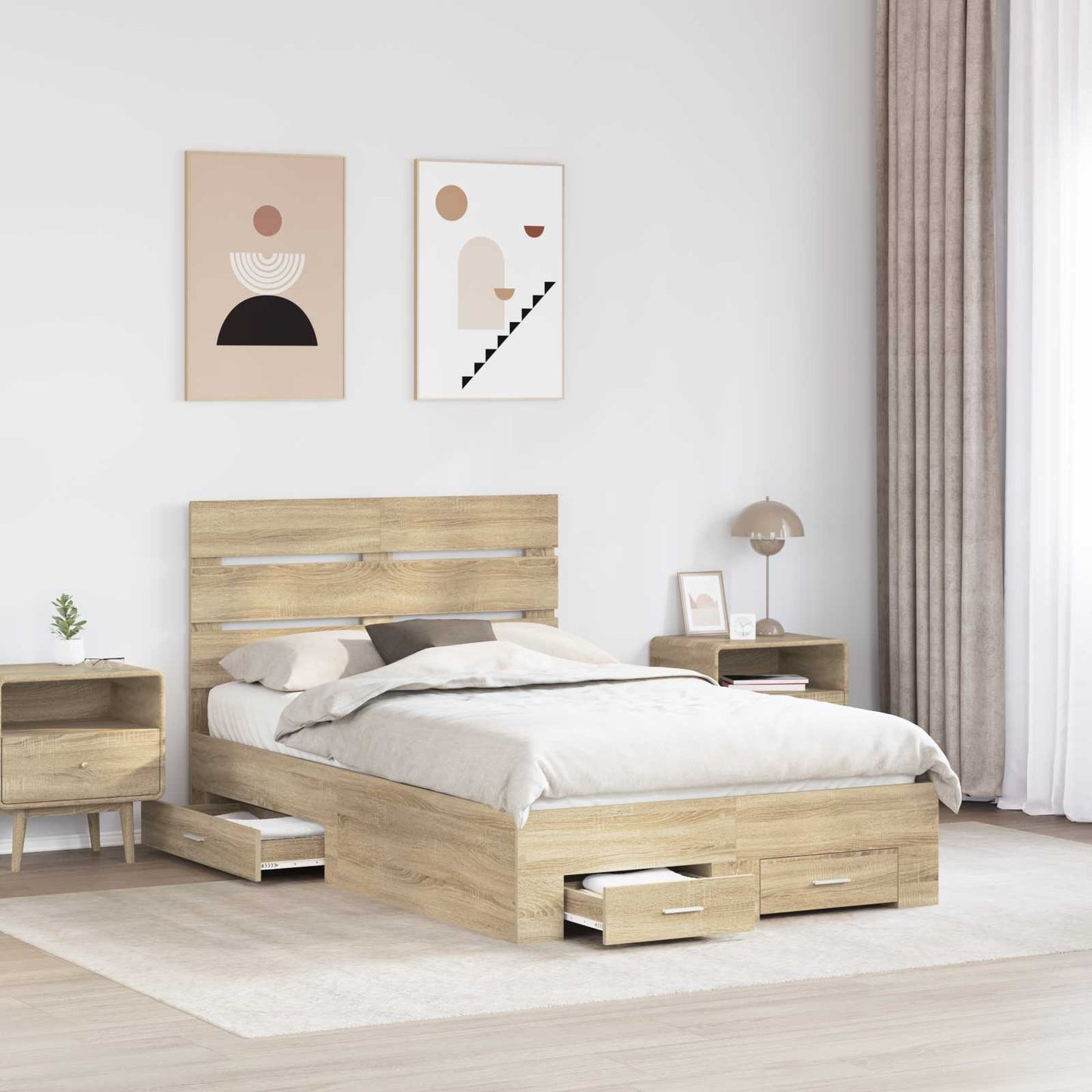 Struttura del letto con cassetto Rovere Sonoma 135 x 190 cm | homemem39