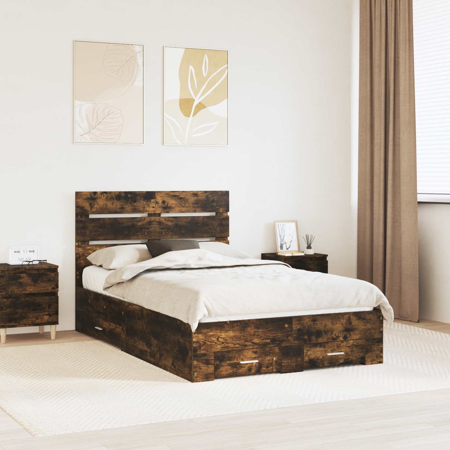 Struttura del letto Rovere fumé 135 x 190 cm Legno multistrato