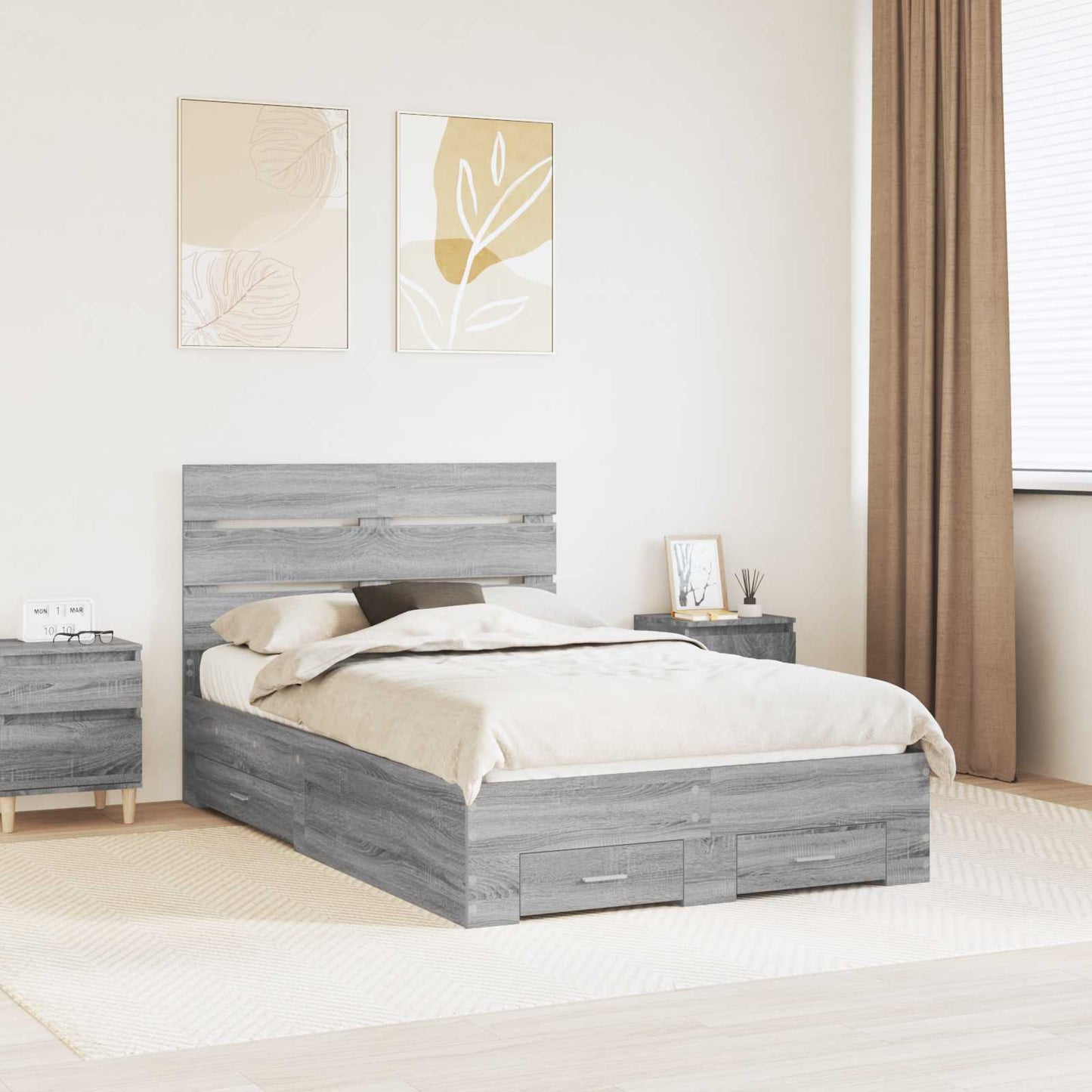 Struttura del letto con cassetto Grigio Sonoma 135 x 190 cm