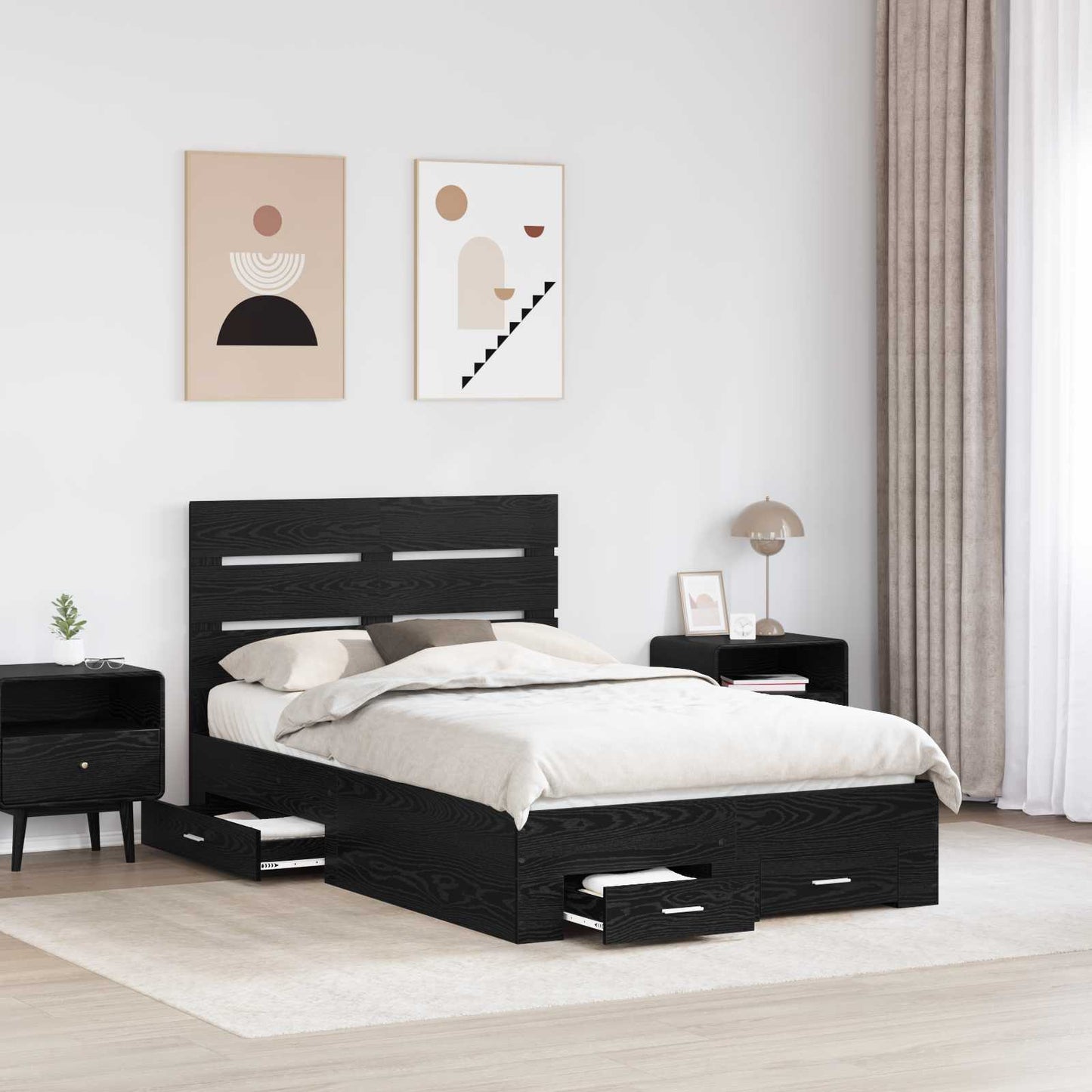 Struttura del letto Rovere Nero 120 x 190 cm Legno multistrato | homemem39