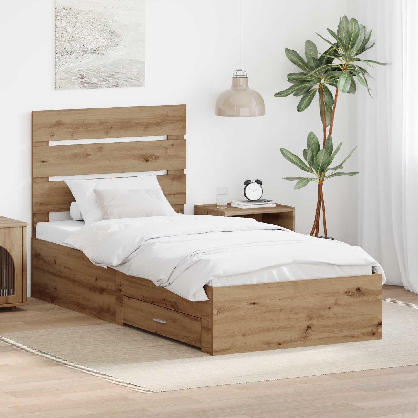 Struttura del letto con cassetto Rovere artigianale 90 x 200 cm