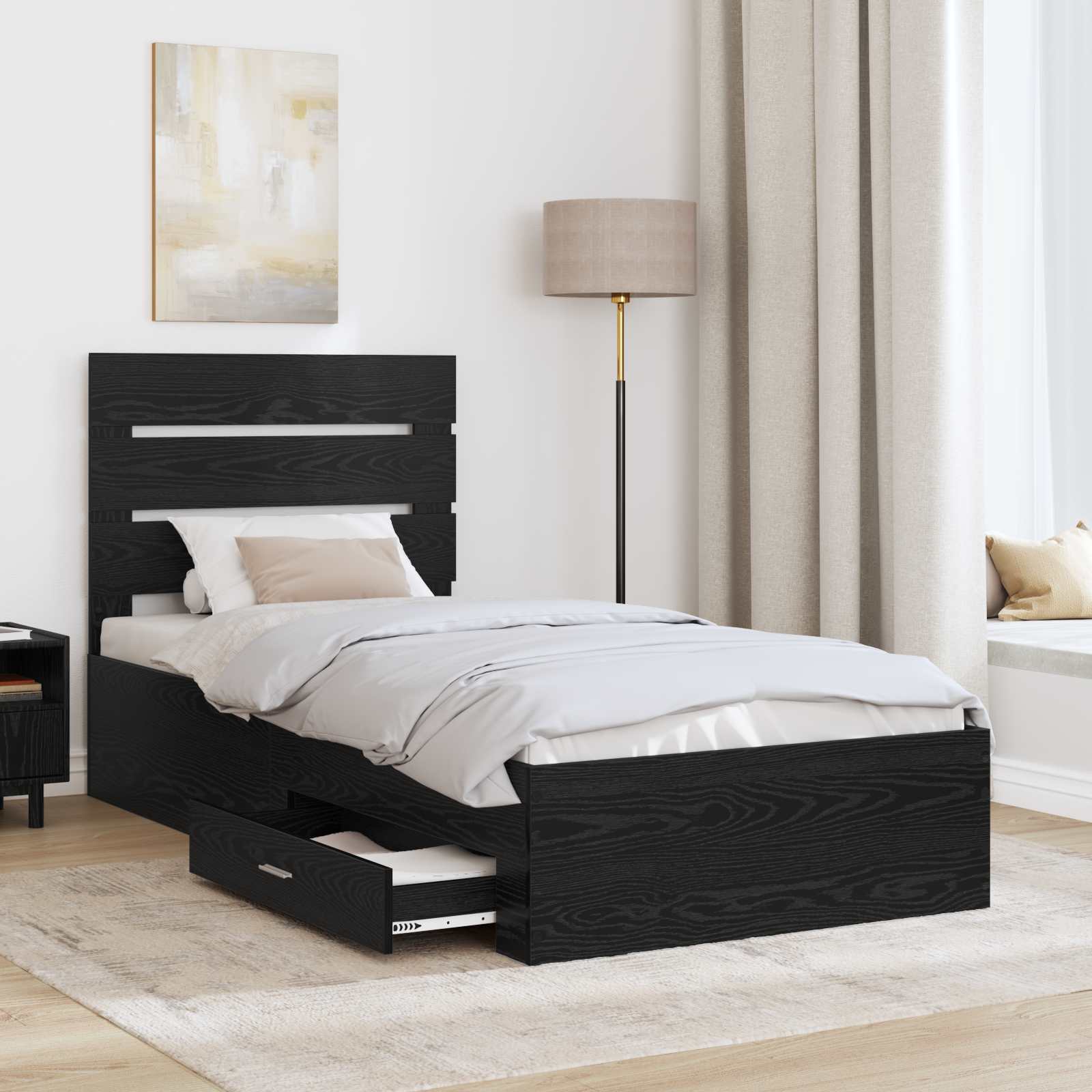 Struttura del letto Rovere Nero 90 x 190 cm Legno multistrato | homemem39