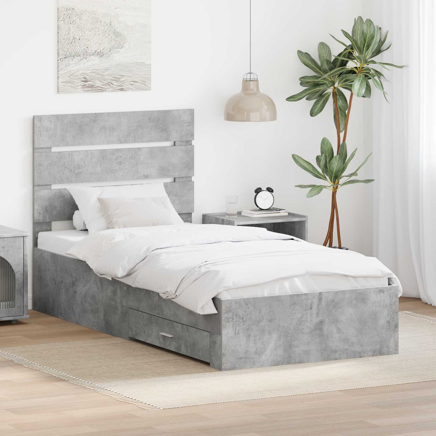 Struttura del letto con cassetto Grigio cemento 90 x 190 cm
