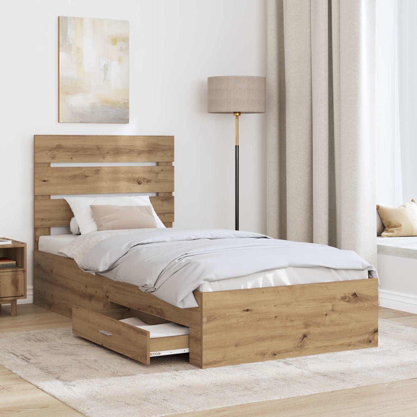 Struttura del letto con cassetto Rovere artigianale 90 x 190 cm | homemem39