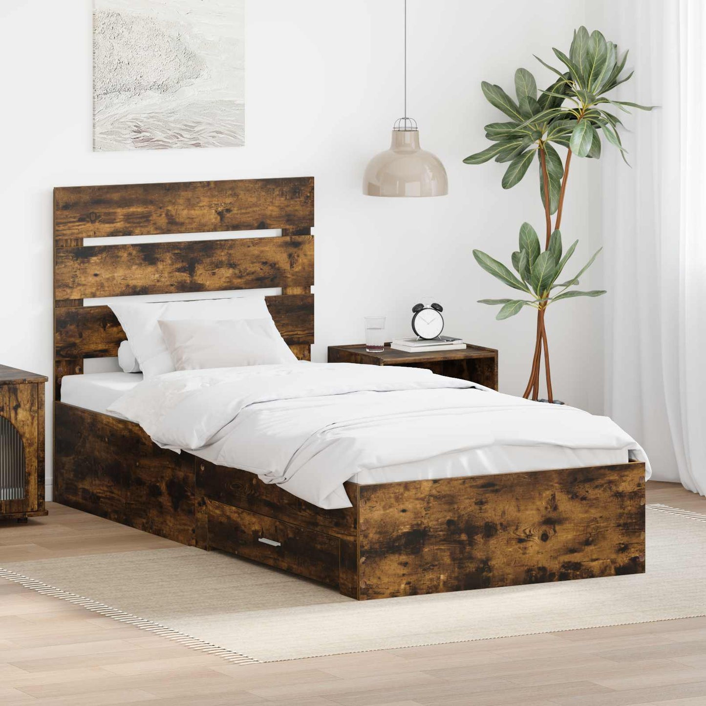 Struttura del letto Rovere Affumicato e Argento 75 x 190 cm | homemem39