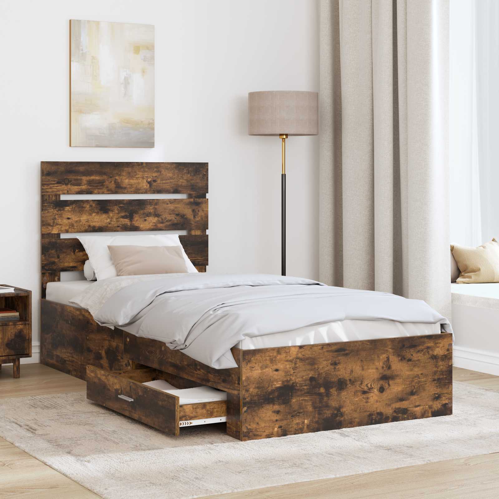 Struttura del letto Rovere Affumicato e Argento 75 x 190 cm | homemem39