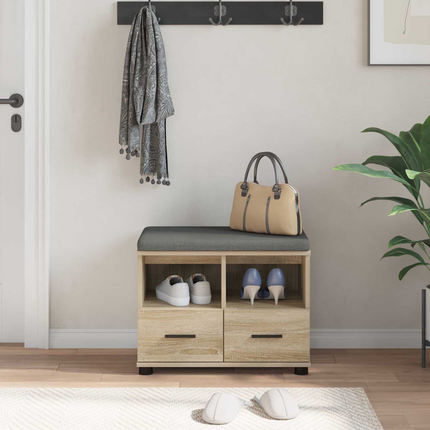 Panca per ingresso con cuscino Rovere Sonoma 60 x 38 x 46 cm