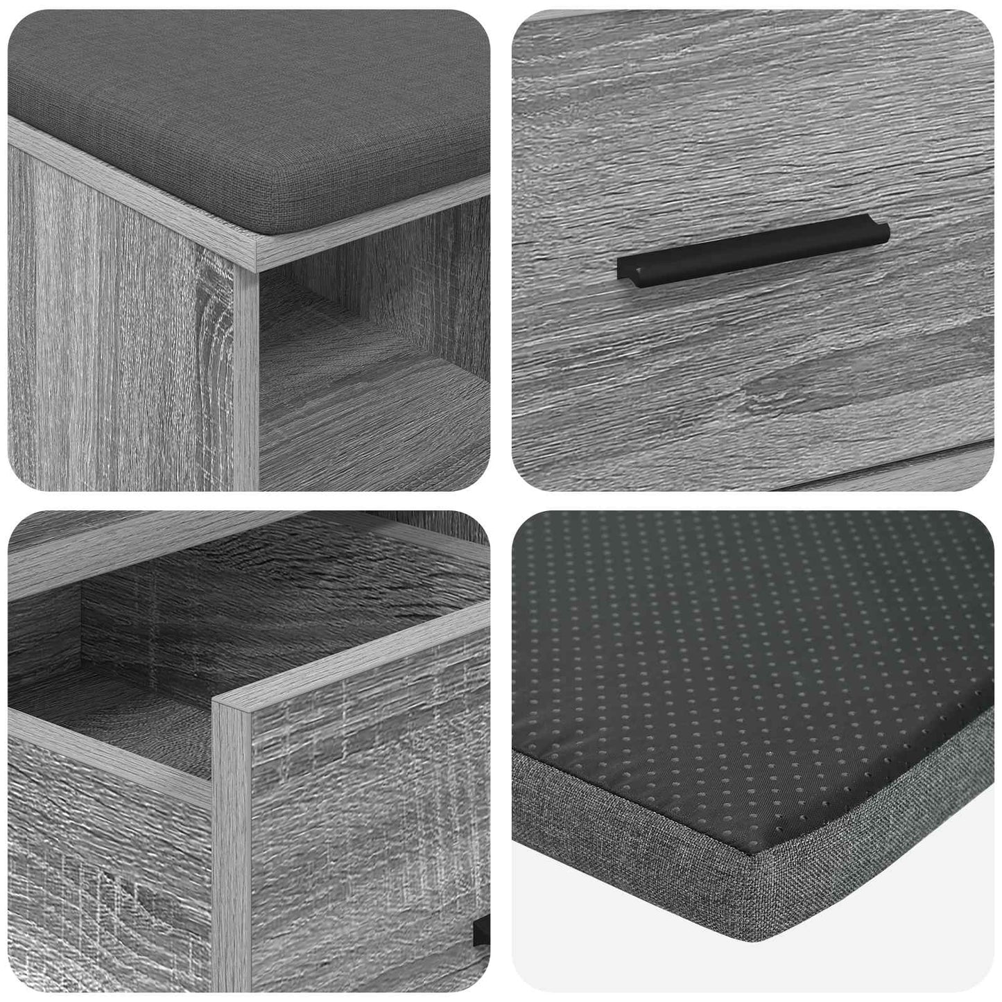 Panca per ingresso con cuscino Grigio Sonoma 60 x 38 x 46 cm