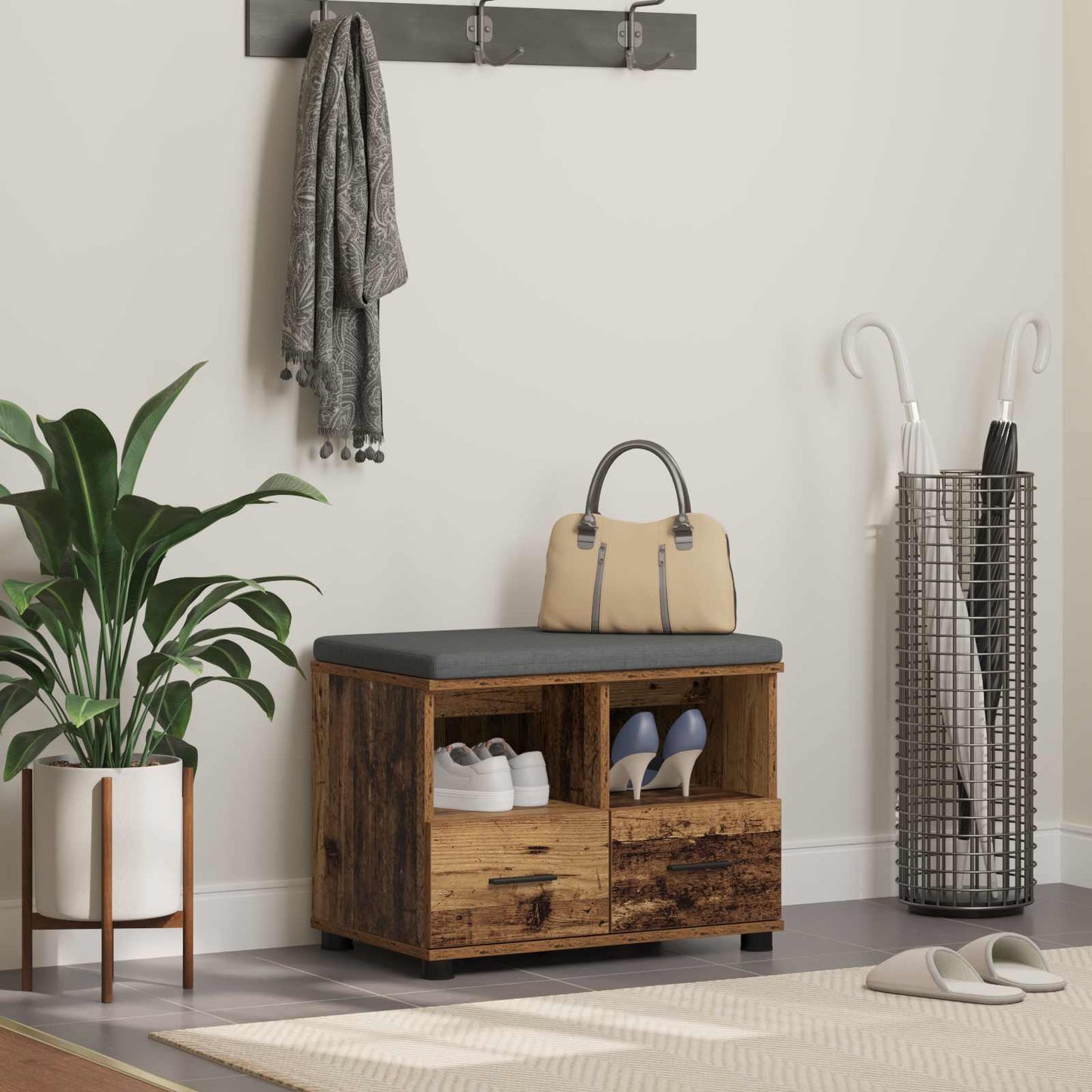 Panca per ingresso con cuscino Legno vecchio 60 x 38 x 46 cm