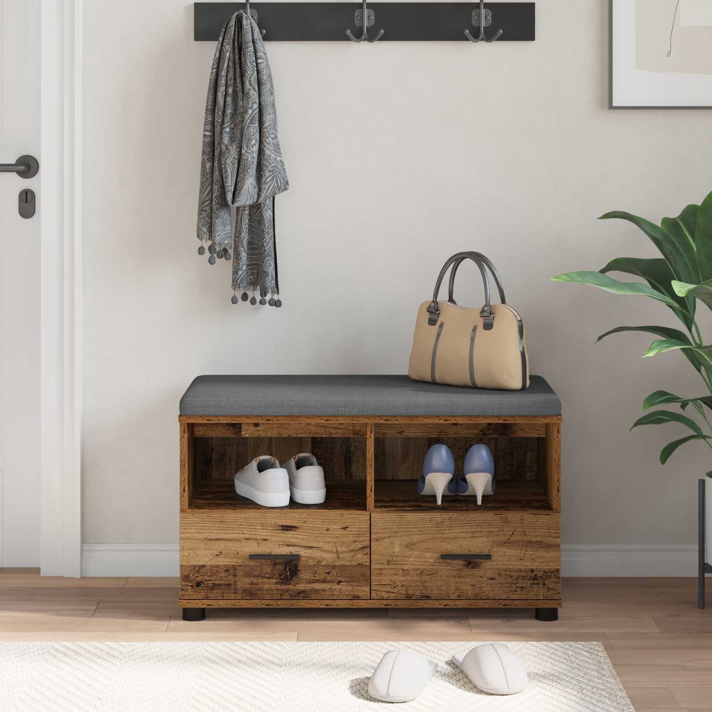 Panca per ingresso con cuscino Legno vecchio 80 x 38 x 46 cm