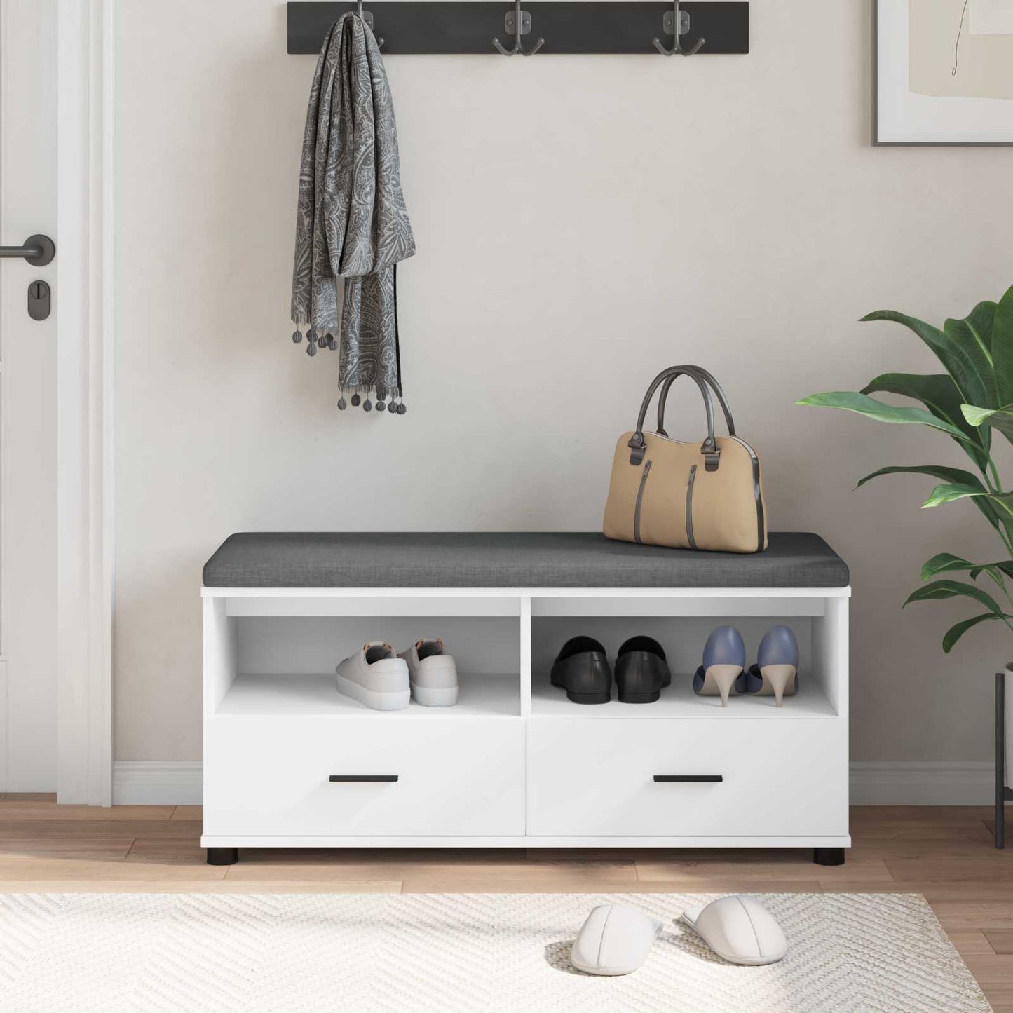 Panca per ingresso con cuscino Bianco 100 x 38 x 46 cm