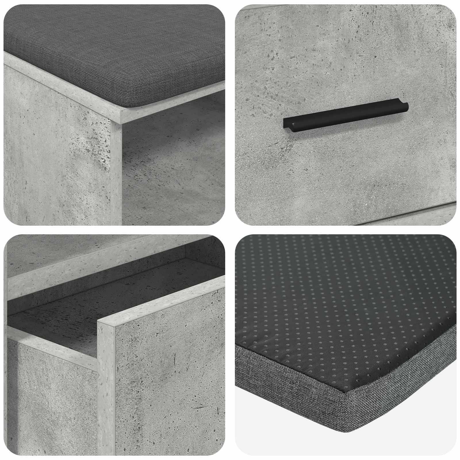 Panca per ingresso con cuscino Grigio Cemento 100 x 38 x 46 cm | homemem39