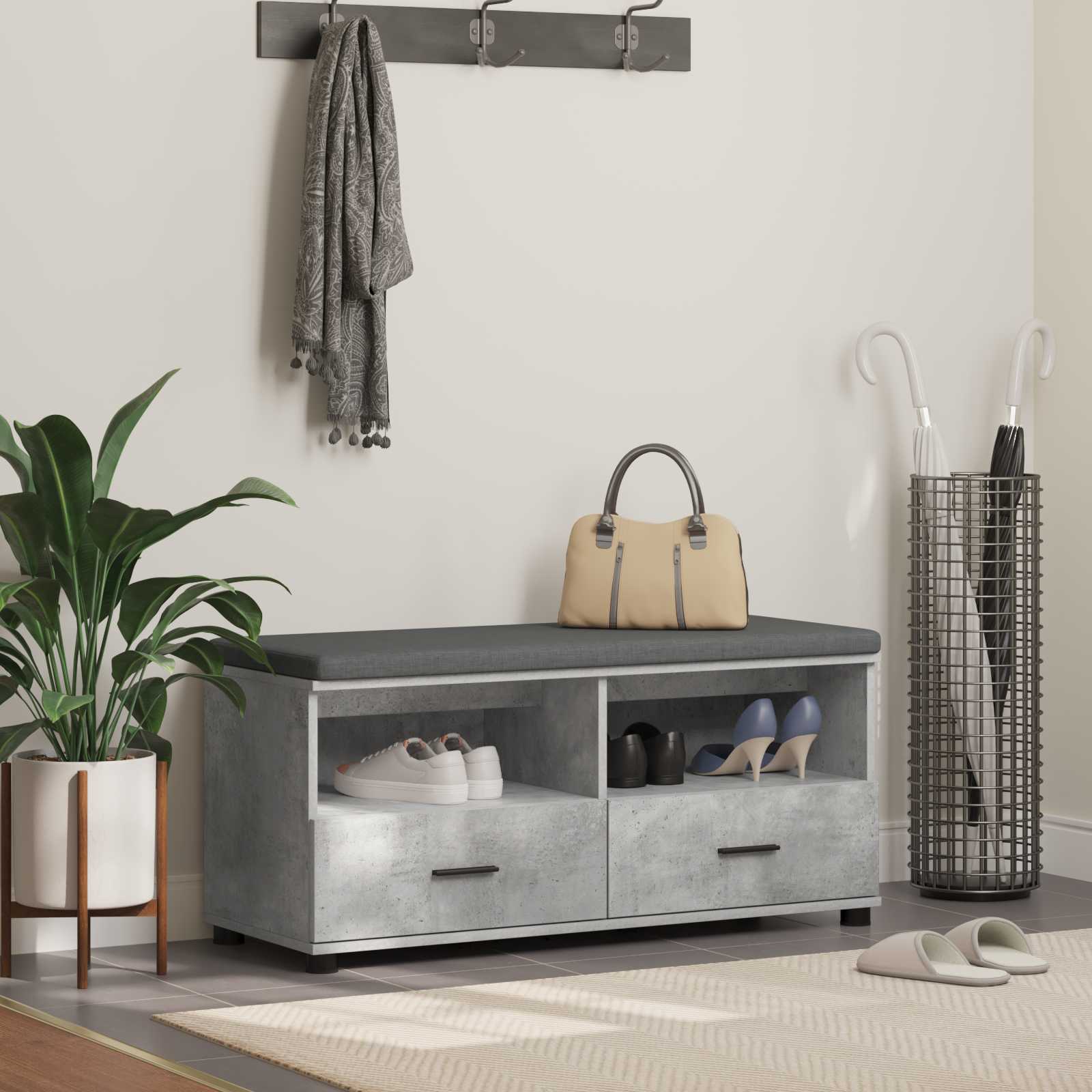 Panca per ingresso con cuscino Grigio Cemento 100 x 38 x 46 cm | homemem39