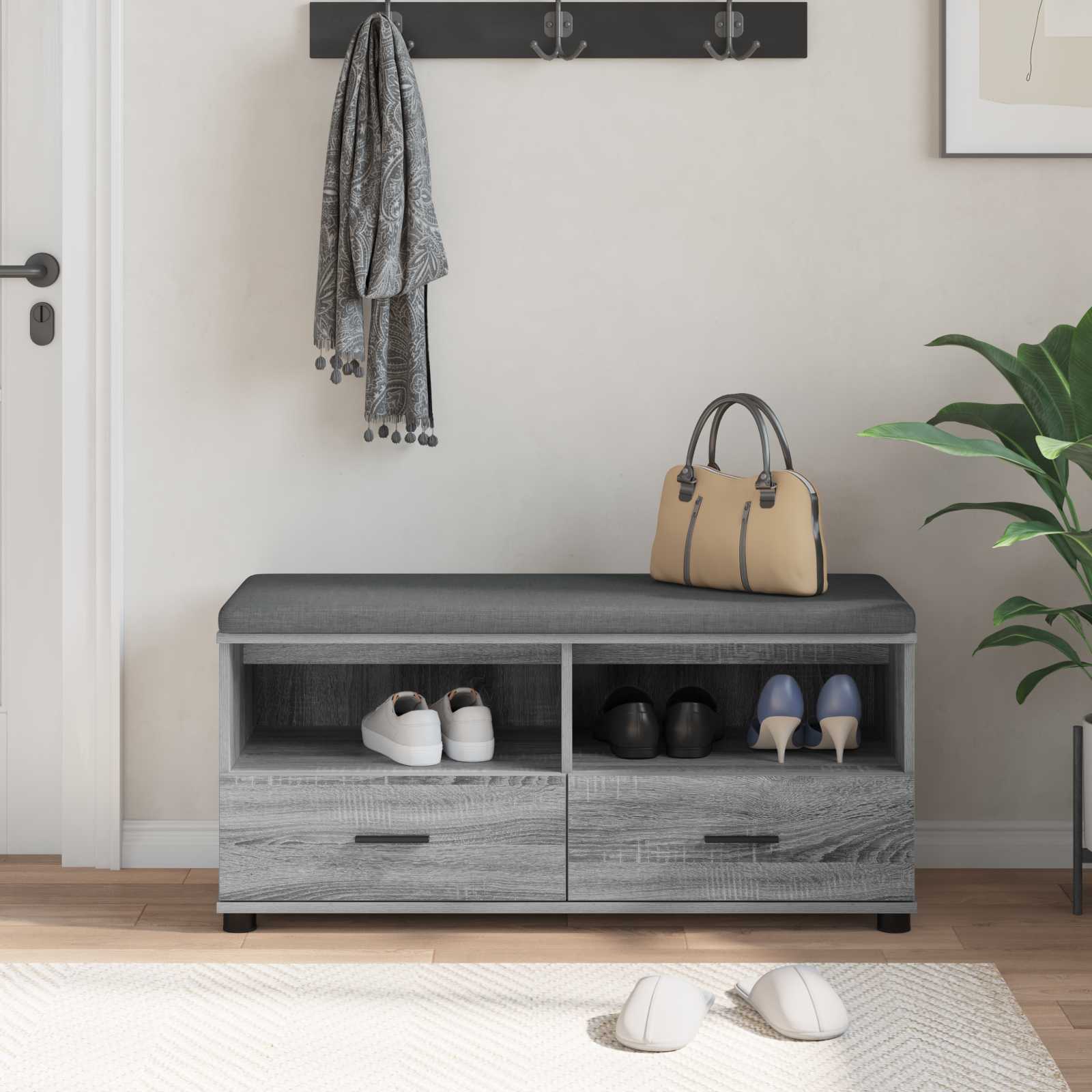 Panca per ingresso con cuscino Sonoma grigia 100 x 38 x 46 cm | homemem39