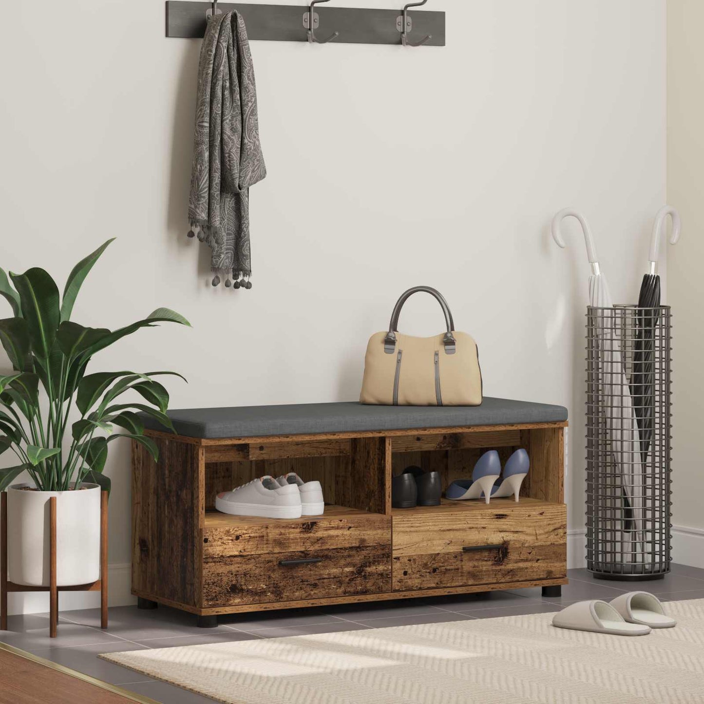 Panca per ingresso con cuscino Legno vecchio 100 x 38 x 46 cm | homemem39