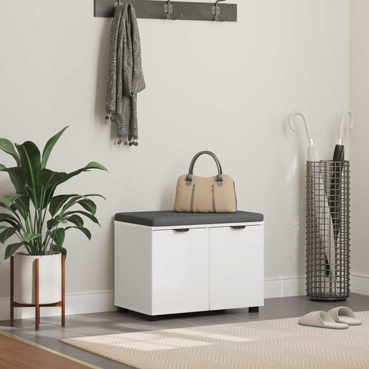 Panca per ingresso con cuscino con porta Bianco 60 x 38 x 46 cm