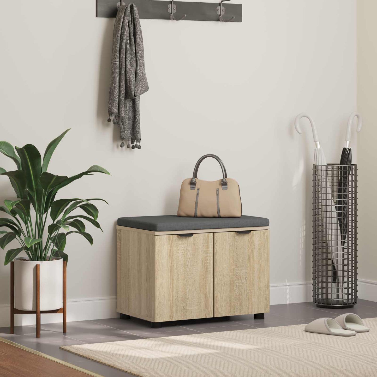 Panca per ingresso con cuscino Rovere Sonoma 60 x 38 x 46 cm