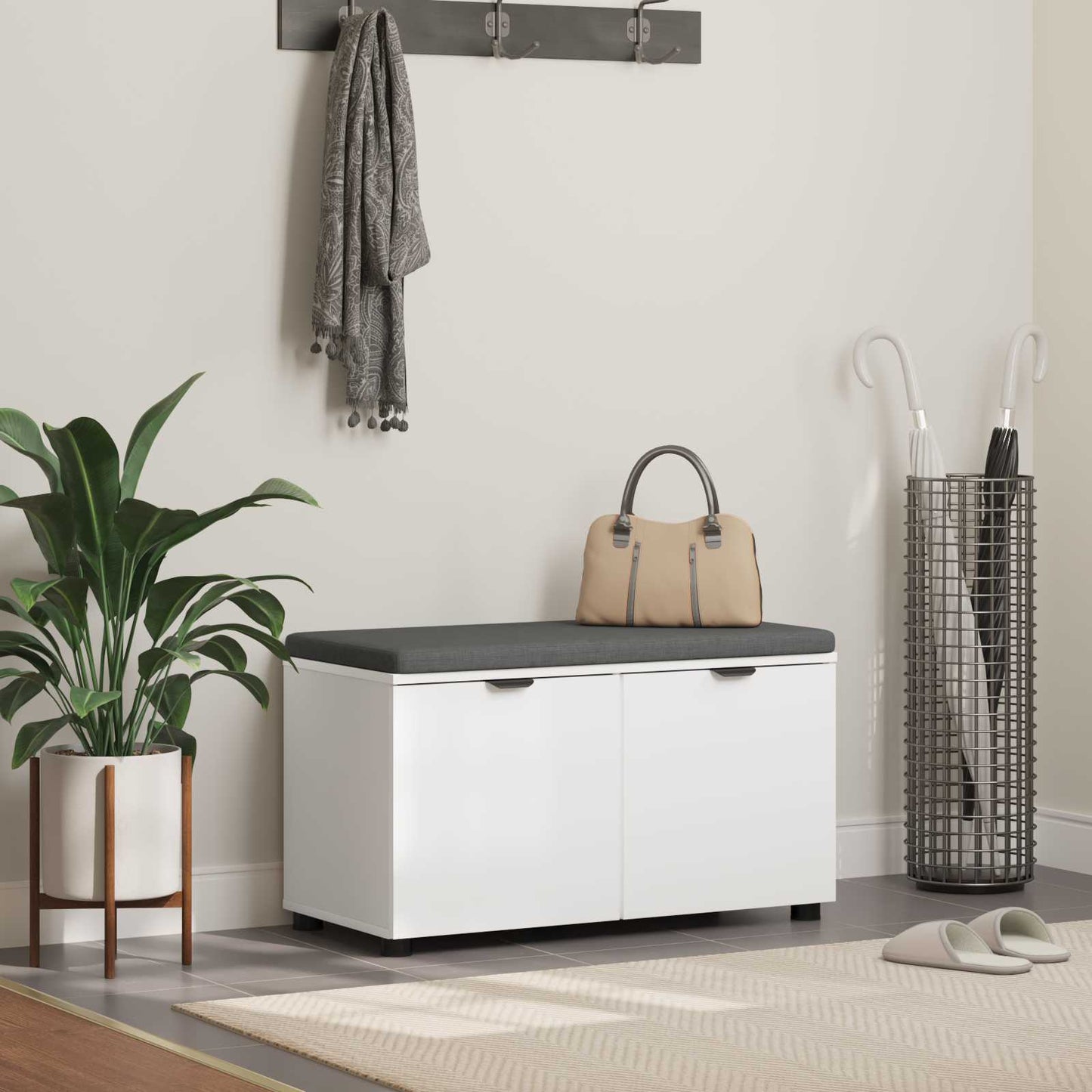 Panca per ingresso con cuscino con porta Bianco 80 x 38 x 46 cm | homemem39