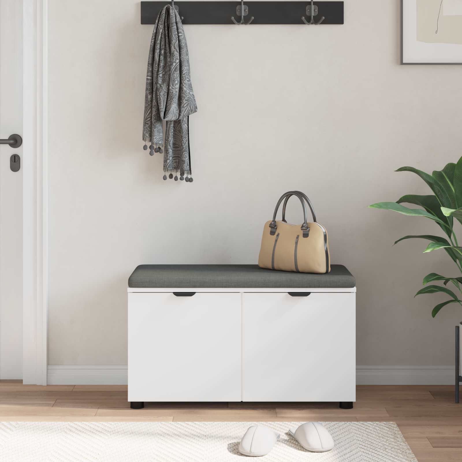 Panca per ingresso con cuscino con porta Bianco 80 x 38 x 46 cm | homemem39