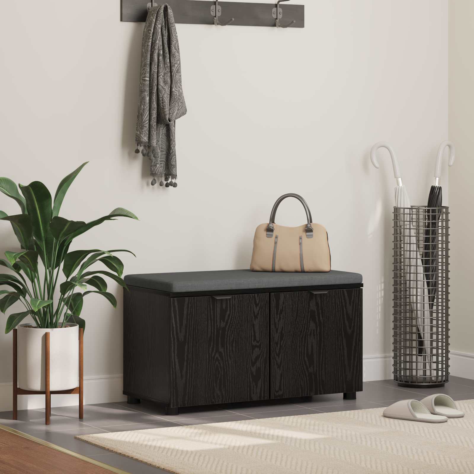 Panca per ingresso con cuscino Rovere Nero 80 x 38 x 46 cm | homemem39