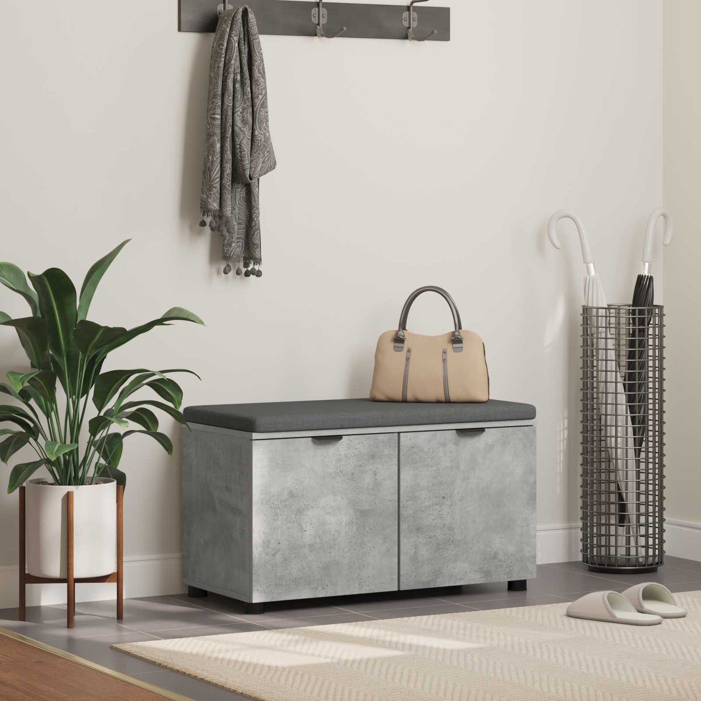 Panca per ingresso con cuscino Grigio Cemento 80 x 38 x 46 cm | homemem39
