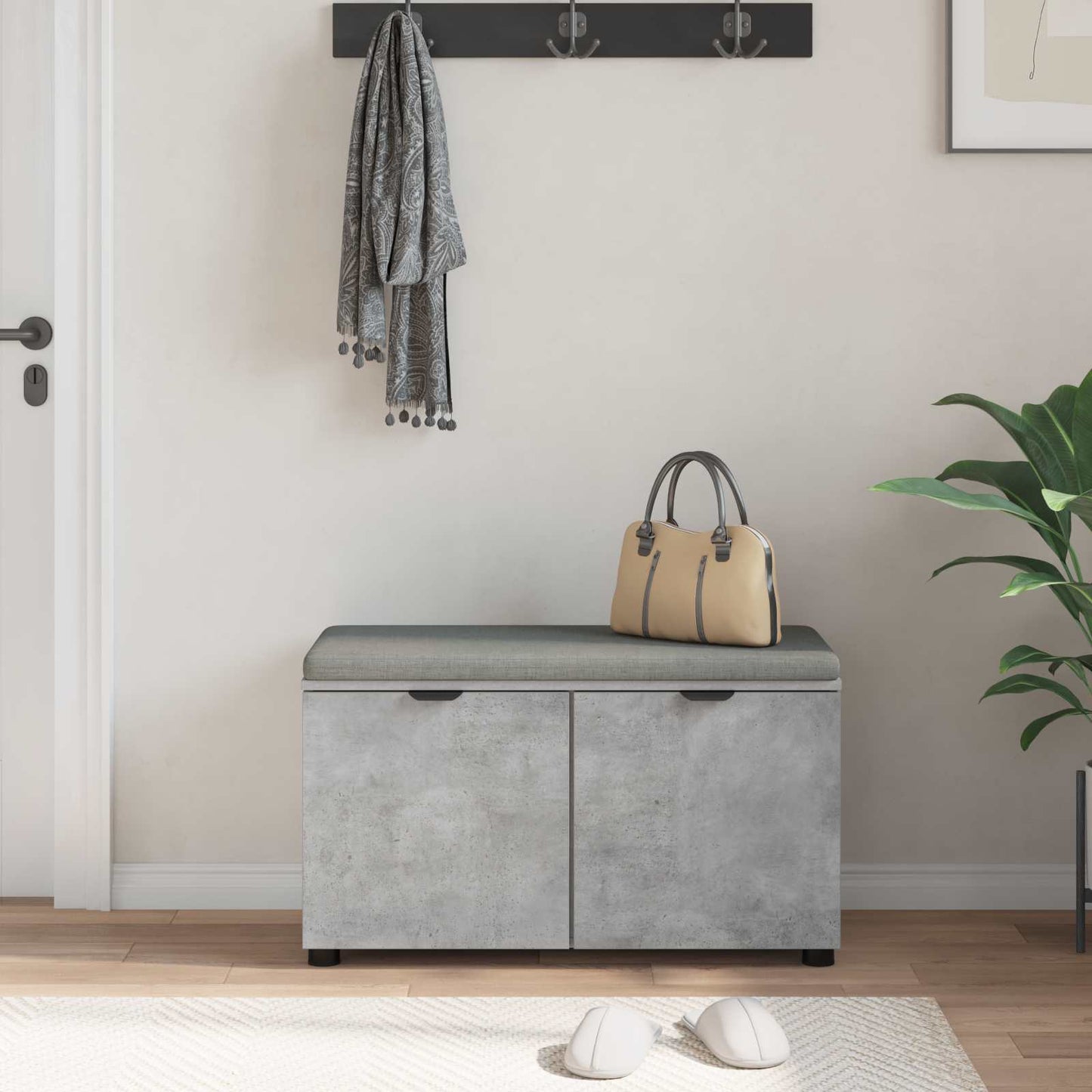 Panca per ingresso con cuscino Grigio Cemento 80 x 38 x 46 cm | homemem39