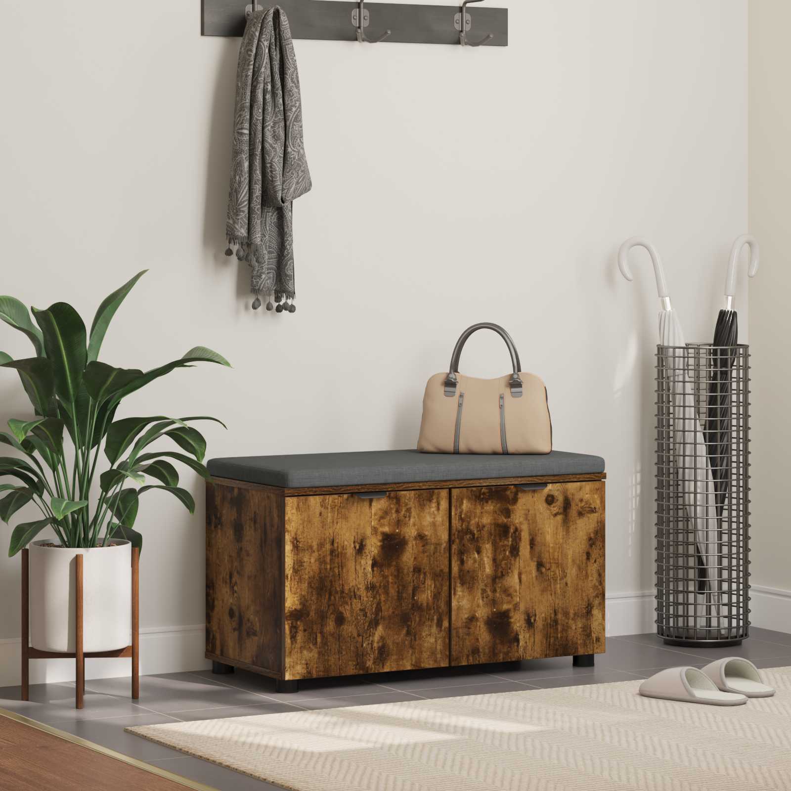 Panca per ingresso con porta Quercia Affumicata 80 x 38 x 46 cm | homemem39