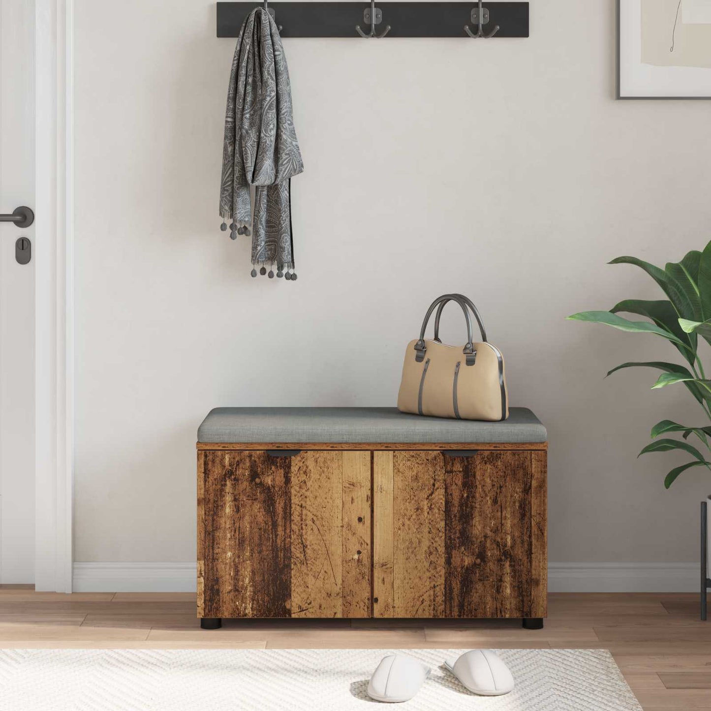 Panca per ingresso con cuscino Legno vecchio 80 x 38 x 46 cm | homemem39