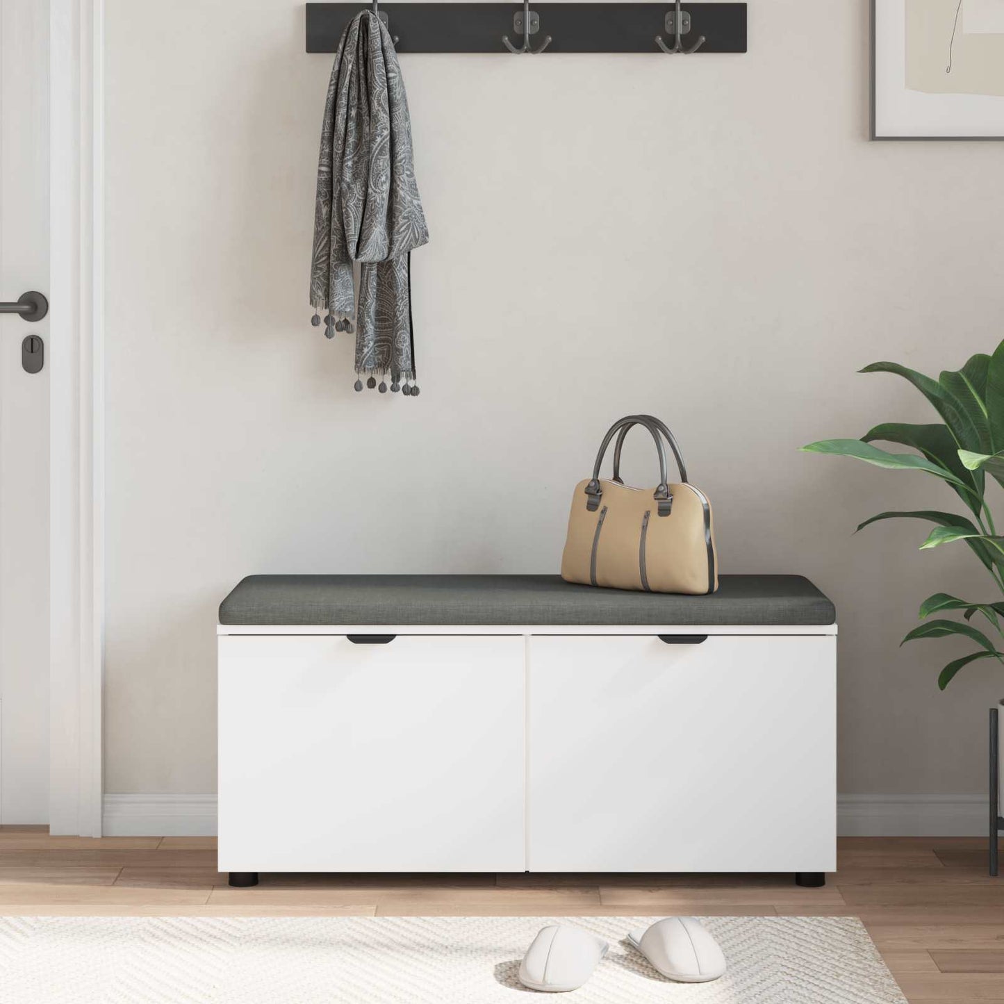 Panca per ingresso con cuscino Bianco 100 x 38 x 46 cm